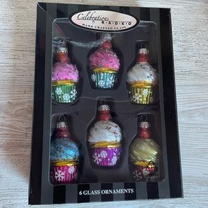 Christopher Radko Celebrations Set of 6 Cupcake Christmas Tree Ornaments. Used.